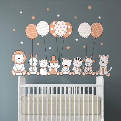 Muurstickers - Acrobatische dieren en fantastische ballonnen - Zelfklevende stickers - 105x70cm