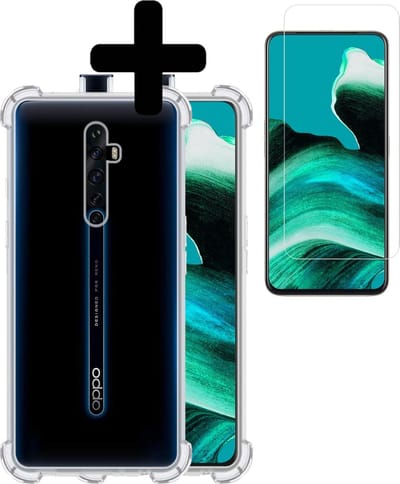 Hoesje - Met Screenprotector - Geschikt voor OPPO Reno 2 - Sterk & Shockproof - Siliconen Case - Back Cover - Telefoon Hoes - Shock Proof - Telefoonhoesjes - Transparant
