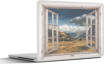 Laptop sticker - 13.3 inch - Hout - Doorkijk - Berg - 31x22,5cm - Laptopstickers - Laptop skin - Cover
