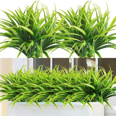 Kunstgras Planten - Set van 6 Stuks - UV-bestendig - Voor Buiten - Groene Nep Planten - Vensterbank Decoratie - Tuin - Patio - Opknoping Planter - Voorveranda - 16 Stengels