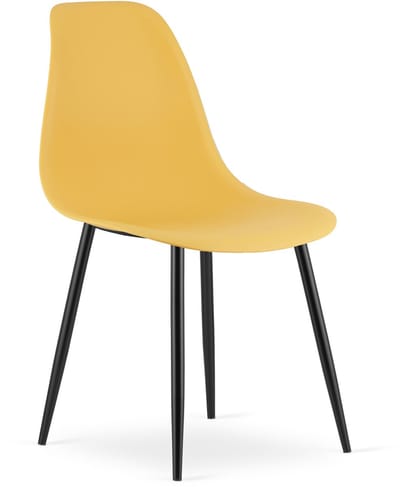 Stoel WAT – Mosterdgeel, Zwarte Metalen Poten, Kunststof Zitting – Modern en Ergonomisch – Geschikt voor Eetkamer, Woonkamer, Keuken, Thuiswerkplek, Kantine en Wachtruimte – Eenvoudige Montage