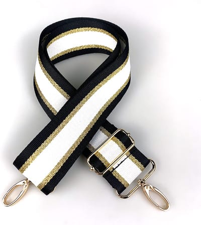 Bag strap Zwart Wit Goud Gestreept - Extra Breed - 5 cm - Goud Metaal - Verstelbaar - Tassenriem - Schouderband - Schouderriem - Tassen Riem - Tas Hengsel - Tassen Band - Gitaar Strap - Cameratas Band - Cross Body - Luxe - Bag Belt - Handtas Bandje