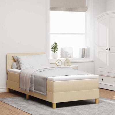vidaXL - LED - Box - Spring - Bed - met - hoofdeinde - Crème - 100 - x - 200 - cm - Stof