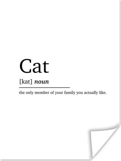 Poster Quotes - Woordenboek - Spreuken - Kat definitie - Cat - 120x160 cm XXL