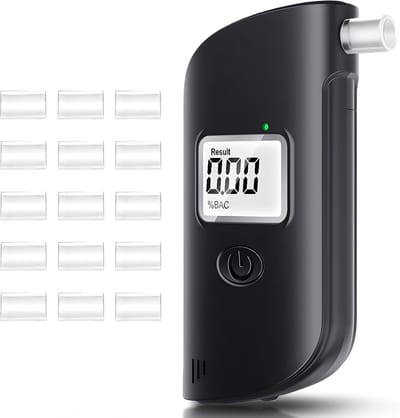 Professionele alcoholtester met 5 mondstukken, digitale ademtest met lcd-scherm, geschikt voor privé- en professioneel gebruik (zwart)