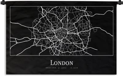 Wandkleed - Wanddoek - Kaart - Stadskaart - Londen - Plattegrond - 90x60 cm - Wandtapijt