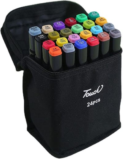 Markerset - 24 kleuren - Aquarelstiften op oliebasis met dubbele punt- Dubbelzijdig ontwerp - Zachte penseelpunt + brede platte punt - Geschikt voor schetsen, tekenen en kleuren - Geschikt voor kunstenaars, kinderen en volwassenen - Zwart