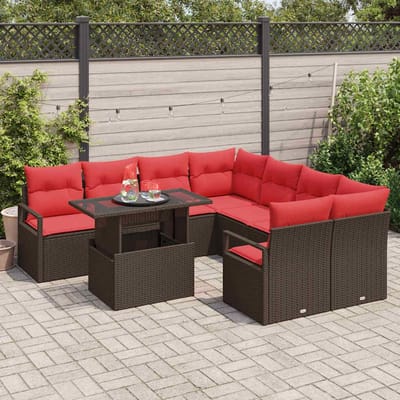 vidaXL - Tuinbank - Set - 9 - st - 8-Aantal - zitplaatsen - Bruin - en - Rood
