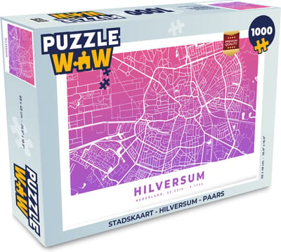 Puzzel Stadskaart - Hilversum - Paars - Legpuzzel - Puzzel 1000 stukjes volwassenen - Plattegrond