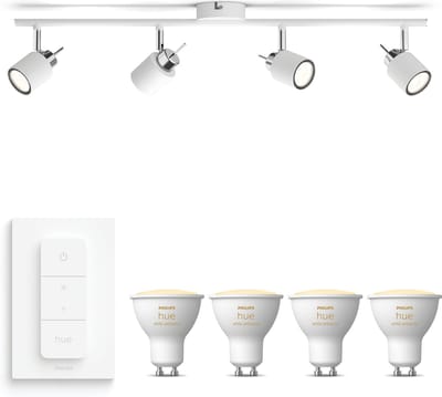 Philips Hue Meranti Opbouwspot (Wit) - Warm tot Koelwit Licht - Incl. Hue Dimmer Switch - Plafondspot met 4 Lichtpunten - GU10 - Hue White Ambiance