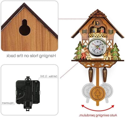 Antieke Houten Koekoeksklok met Vogelhuisje voor Wanddecoratie, Inclusief Swingende Bel en Slinger, Perfect voor Thuisdecoratie