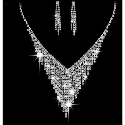Mode Niche Sfeervolle Kwast Ketting Oorbellen Strass Ring Armband Vierdelige Set High-end Banket Accessoires gray