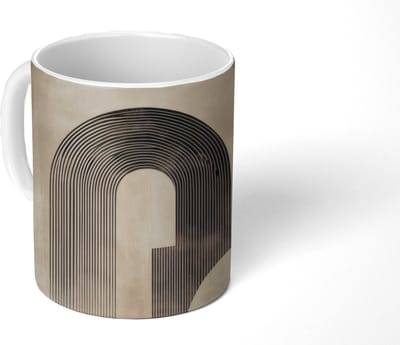 Mok - Koffiemok - Boog - Strepen - Minimalistisch - Zwart - Mokken - 350 ML - Beker - Koffiemokken - Theemok