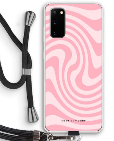 Case Company® - Hoesje met koord geschikt voor Samsung Galaxy S20 hoesje met Koord - Swirl Roos - Telefoonhoesje met Zwart Koord - Bescherming aan alle Kanten en Over de Schermrand
