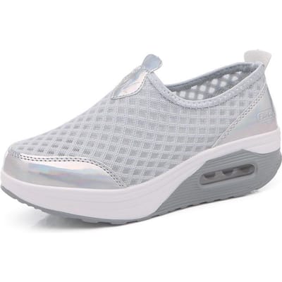Zomer Dikke zool Tennisschoenen Wedge Uitgehold Instapper Mesh Platform Vulkanisatie Schoenen Ademende Lichtgewicht Sneakers 36 white