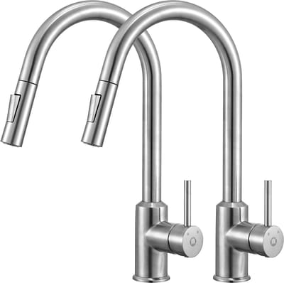 CECIPA max Keuken Kraan - 2 stuks - Keukenkraan Met Uittrekbare Uitloop - 2 straalsoorten Spoelmengkraan - 360° graden draaibaar - keukenkranen Zilver