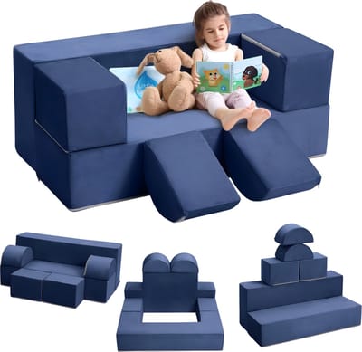 Modulaire Kinder Speelbank - Voor speelkamer en slaapkamer - Omvormbare speelset en fotografie-accessoires - Schuim en vloerkussen - Blauw