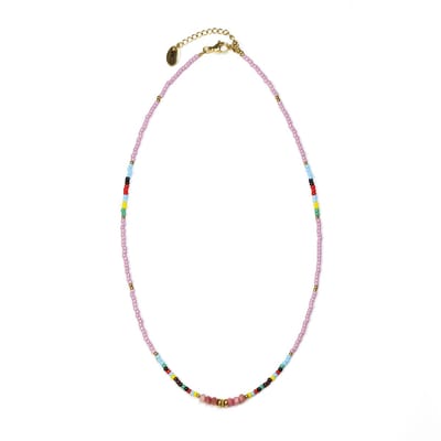 CO88 Collection 8CN-26339 Kralenketting met Miyuki Kralen - Roze en Multi Kleuren - 40+5cm - Goudkleurig Slot