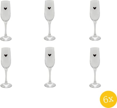 Clayre & Eef Champagneglas set van 6 stuks 200 ml Glas Hart Wijnglas