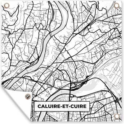 Tuin poster Stadskaart - Plattegrond - Caluire-et-Cuire - Kaart - Frankrijk - Zwart wit - 200x200 cm - Tuindoek