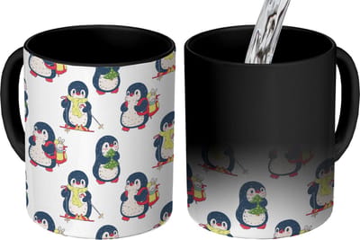 Magische Mok - Foto op Warmte Mokken - Koffiemok - Pinguïn - Ski - Winter - Kind - Patronen - Magic Mok - Beker - 350 ML - Theemok