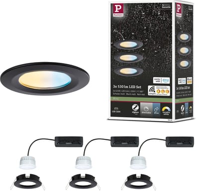 LED-inbouwlamp Nova Coin IP44 rond 78 mm Tunable White 3x6W 3x530lm 230V Zwart mat Aluminium