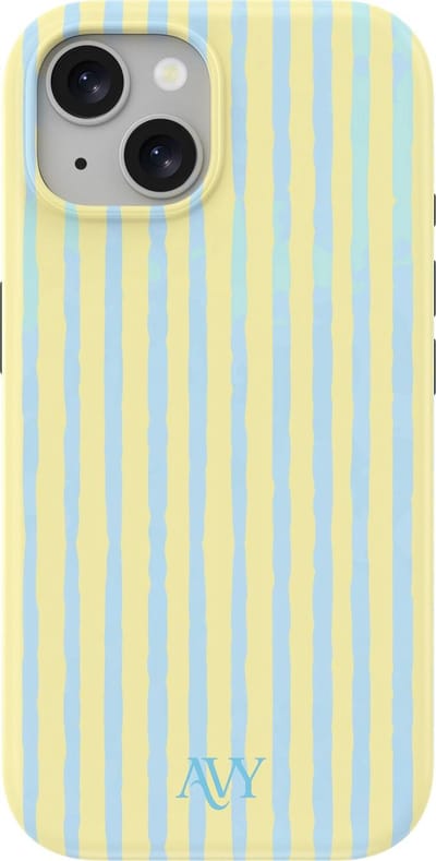 AVY Hoesje geschikt voor Apple iPhone 15 | Lemon Sky | Strepen | Blauw & Geel | Hard Shell Back Cover | Compatibel met MagSafe & Qi2