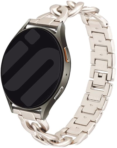 Strap-it Smartwatch bandje 20mm - steel chain band geschikt voor Samsung Galaxy Watch 1 - 42mm / Watch 3 - 41mm / Watch Active & Active 2 - 40 & 44mm / Gear Sport - Amazfit Bip / GTS - Polar Ignite / Unite / Pacer (sterrenlicht)