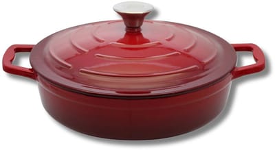 Elo 28 cm kersenrode geëmailleerde gietijzeren lage braadpan 3 liter
