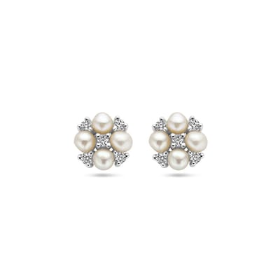 Zilver Gerhodineerd Oorknoppen Parel En Zirkonia 1338445