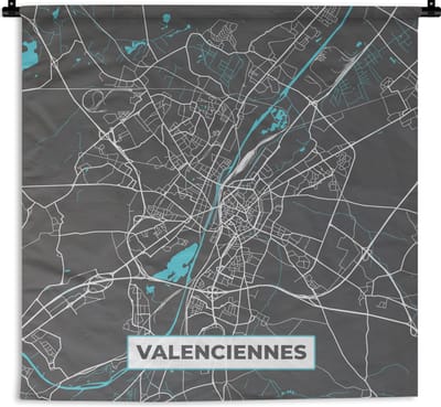 Wandkleed - Wanddoek - Valenciennes - Frankrijk - Kaart - Plattegrond - Stadskaart - 90x90 cm - Wandtapijt
