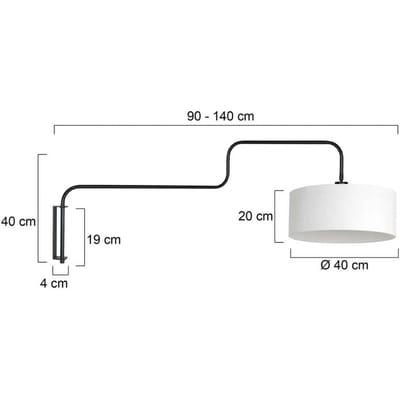 Zwarte Wandlamp Bloeba 4175ZW uit Metaal en Textiel met Draaibare Arm, Diameter 40 cm en Hoogte 20 cm - Steinhauer Trendy Verlichting voor Binnen