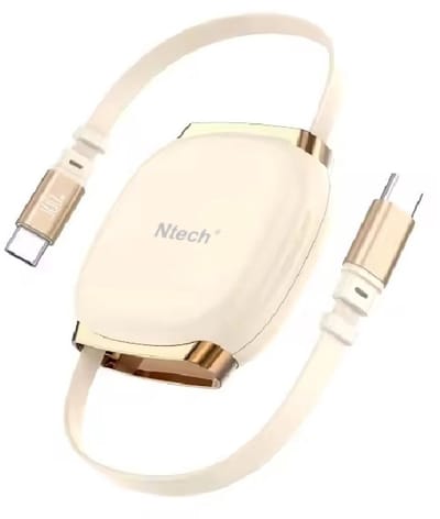Ntech - USB-C Kabel 100W Intrekbare Snellader Kabel Beige – Oplaadkabel Geschikt voor apparaten S25, S25 Ultra, S25 FE, S24, S24 FE, A56, A36,A26, A17, A16,Tab A11 Plus, 17, 17 Pro, 17 Pro Max, 16, 16 Pro, 15, 15 Pro