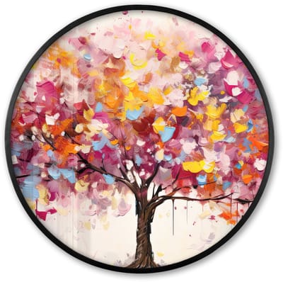 Poster in lijst Rond - Fotolijst 60x60 cm - Posters - Aquarel - Boom - Kunst - Abstract - Ronde posterlijst zwart - Decoratie - Wanddecoratie woonkamer - Muurdecoratie slaapkamer