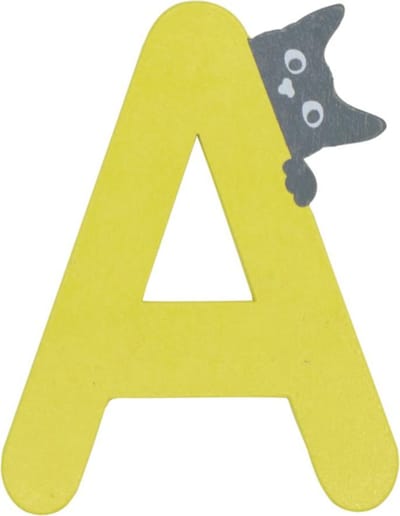 Houten Letter A Geel met Kat | 9 cm