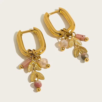 Trendy oorbellen pink stones - stainless steel - kadotip - waterproof