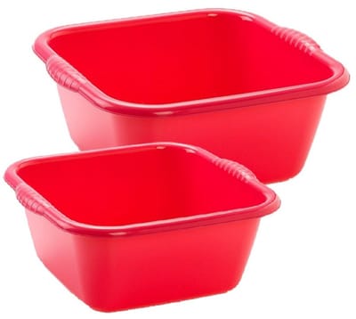 Plasticforte afwasteilen set - afwasbak - kunststof - 15 en 20 liter - Rood - huishoud emmers
