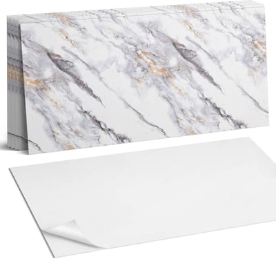 Coloray Plaktegels - Elegant marmerpatroon Wandtegel Zelfklevend - 60 cm x 30 cm - Wit Plaktegels - 6 stuks - Rechthoek PVC Tegels - Plaktegels Keuken - Zelfklevende Vloertegels Badkamer - Vinyltegels Vloer Zelfklevend - Zelfklevende Wandtegels