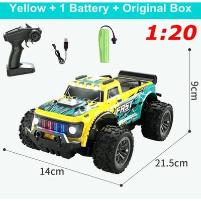 Nieuwe afstandsbediening RC-auto's voor jongens 25 km/u snelle auto voor volwassenen RTR 2WD offroad monstertruck met led-verlichting radiospeelgoed cadeaus voor kinderen 1 battery geel