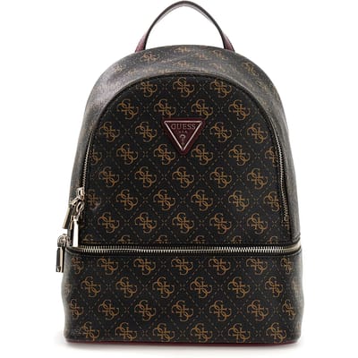 GUESS rugzak Follie Travel Small Backpack Brown Logo donkerbruin