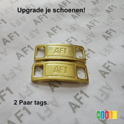 2 stuks Goud AF1 Sneaker-Tags - 2 Paar Lace-Locks - Wit Schoenaccessoires - Schoenveters - van Heble®
