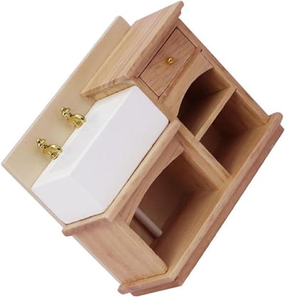 Poppenhuis Wastafel Kast - Miniatuur Meubel - Poppenhuis Decoratie - Uitstekend Vakmanschap - 108 x 89 x 41 cm - Houtkleur