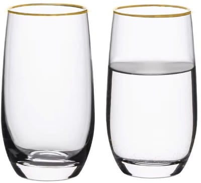 Glozini Waterglas met Gouden Rand – set van 6 – Tumblers / Longdrinkglazen – 350 ml – Elegant Glaswerk