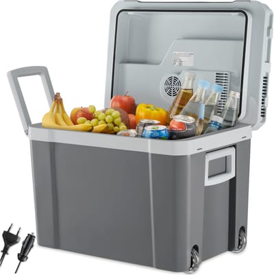 tectake® Elektrische Koelbox - 35 Liter - Warmhoud Box Met Handvat en Wielen - 12V & 230 Volt Aansluiting - Auto Thermobox met Scheidingsrooster - Camping Koelkast - Koelen en Verwarmen