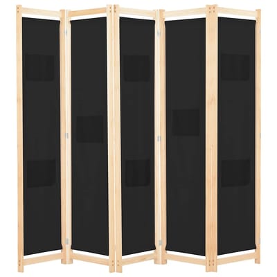 vidaXL - Kamerscherm - met - 5 - panelen - 200x170x4 - cm - stof - zwart