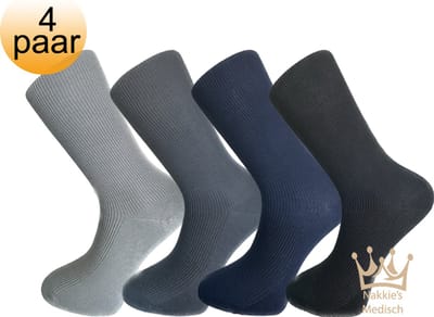 Nakkie’s medische sokken - 100% katoen - 4 paar - Maat 36/38 - Assorti - Neuropathie - Reuma - Diabetes