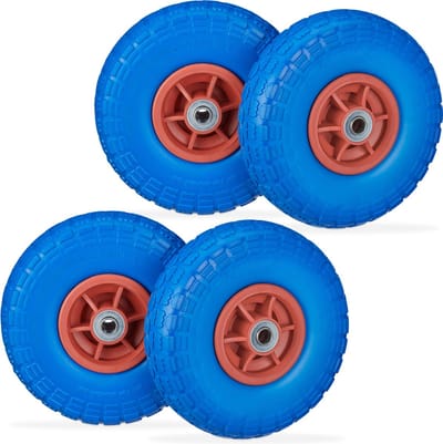 4x steekwagenwiel anti-lek - 4.1/3.5-4 - rubberen band - reservewiel blauw-rood