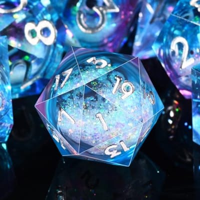 7-delige polyedrische dobbelstenen voor DND en RPG - Liquid Core in blauw en paars