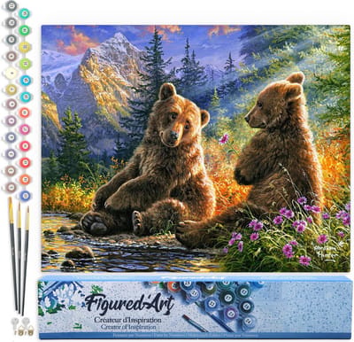 Figured'Art Schilderen op Nummer Volwassenen canvas 2 Beren - Handwerk acrylverf Kit DIY Compleet - 40x50cm zonder frame