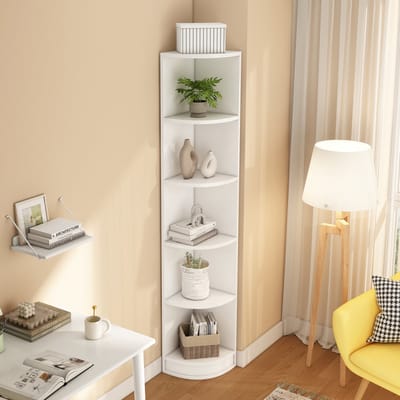MODENUIT Hoekboekenkast - Vijf Planken Voor Boeken En Decoratie In Woonkamer Of Studeerkamer - MDF - Wit - 42x30x180 Cm